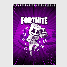 Скетчбук с принтом FORTNITE MARSHMELLO , 100% бумага
 | 48 листов, плотность листов — 100 г/м2, плотность картонной обложки — 250 г/м2. Листы скреплены сверху удобной пружинной спиралью | chapter 2 | fortnite | marshmello | диджей | игры | маршмэллоу | молоток | фортнайт