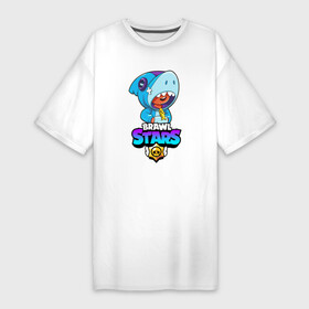 Платье-футболка хлопок с принтом BRAWL STARS LEON SHARK ,  |  | brawl stars | bull | colt | crow | leon | leon shark | shark | stars | акула | берли | ворон | динамайк | кольт | леон | леон акула | нита | спайк | шелли | эль примо