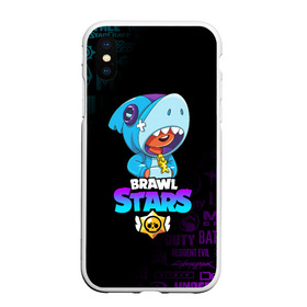 Чехол для iPhone XS Max матовый с принтом BRAWL STARS LEON SHARK , Силикон | Область печати: задняя сторона чехла, без боковых панелей | brawl stars | bull | colt | crow | leon | leon shark | shark | stars | акула | берли | ворон | динамайк | кольт | леон | леон акула | нита | спайк | шелли | эль примо