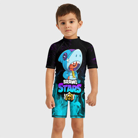 Детский купальный костюм 3D с принтом BRAWL STARS LEON SHARK | ЛЕОН АКУЛА , Полиэстер 85%, Спандекс 15% | застежка на молнии на спине | brawl stars | bull | colt | crow | leon | leon shark | shark | stars | акула | берли | ворон | динамайк | кольт | леон | леон акула | нита | спайк | шелли | эль примо