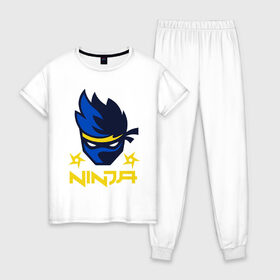 Женская пижама хлопок с принтом FORTNITE NINJA , 100% хлопок | брюки и футболка прямого кроя, без карманов, на брюках мягкая резинка на поясе и по низу штанин | fnchap2 | fortnite | fortnite 2 | fortnite x | marshmello | ninja | ninja hyper streamer | ninja streamer | streamer | tyler blevins | маршмелло | ниндзя | фортнайт | фортнайт 2 | фортнайт глава 2