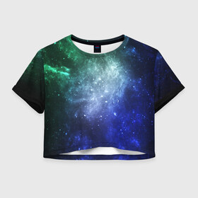 Женская футболка Crop-top 3D с принтом ЗВЁЗДНОЕ НЕБО , 100% полиэстер | круглая горловина, длина футболки до линии талии, рукава с отворотами | galaxy | nasa | nebula | space | star | абстракция | вселенная | галактика | звезда | звезды | космический | наса | огонь | планеты