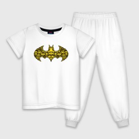 Детская пижама хлопок с принтом Batman logo , 100% хлопок |  брюки и футболка прямого кроя, без карманов, на брюках мягкая резинка на поясе и по низу штанин
 | Тематика изображения на принте: bat man | batman | batman comics | caped crusader | comics | dark knight | shtatjl | бетмен | брюс уэйн | бэт мен | бэтмен | тёмный рыцарь