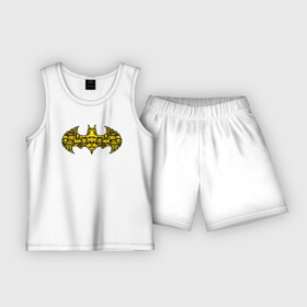 Детская пижама с шортами хлопок с принтом Batman logo ,  |  | Тематика изображения на принте: bat man | batman | batman comics | caped crusader | comics | dark knight | shtatjl | бетмен | брюс уэйн | бэт мен | бэтмен | тёмный рыцарь