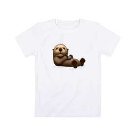 Детская футболка хлопок с принтом Otter emoji , 100% хлопок | круглый вырез горловины, полуприлегающий силуэт, длина до линии бедер | Тематика изображения на принте: 