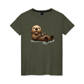 Женская футболка хлопок с принтом Otter emoji , 100% хлопок | прямой крой, круглый вырез горловины, длина до линии бедер, слегка спущенное плечо | Тематика изображения на принте: 