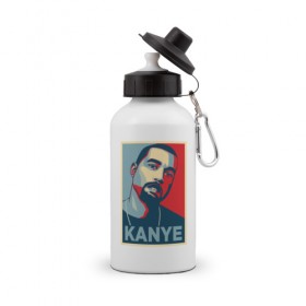 Бутылка спортивная с принтом Kanye West , металл | емкость — 500 мл, в комплекте две пластиковые крышки и карабин для крепления | 