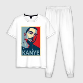 Мужская пижама хлопок с принтом Kanye West , 100% хлопок | брюки и футболка прямого кроя, без карманов, на брюках мягкая резинка на поясе и по низу штанин
 | 