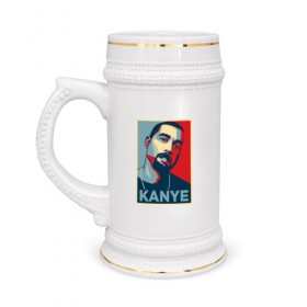 Кружка пивная с принтом Kanye West ,  керамика (Материал выдерживает высокую температуру, стоит избегать резкого перепада температур) |  объем 630 мл | 