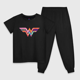 Детская пижама хлопок с принтом Wonder Woman logo , 100% хлопок |  брюки и футболка прямого кроя, без карманов, на брюках мягкая резинка на поясе и по низу штанин
 | Тематика изображения на принте: dc | dc comics | diana prince | shtatjl | wonder woman | вандер вуман | вондер вуман | галь гадот | диана принс | супер женщина | чудо женщина