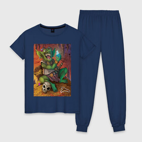 Женская пижама хлопок с принтом Greedy Goblin , 100% хлопок | брюки и футболка прямого кроя, без карманов, на брюках мягкая резинка на поясе и по низу штанин | Тематика изображения на принте: greedy goblin жадный гоблин