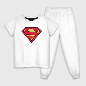 Детская пижама хлопок с принтом Superman logo , 100% хлопок |  брюки и футболка прямого кроя, без карманов, на брюках мягкая резинка на поясе и по низу штанин
 | clark kent | superman | кларк кент | супермен | супермэн