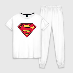 Женская пижама хлопок с принтом Superman logo , 100% хлопок | брюки и футболка прямого кроя, без карманов, на брюках мягкая резинка на поясе и по низу штанин | clark kent | superman | кларк кент | супермен | супермэн