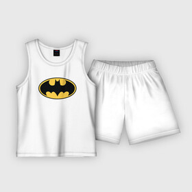 Детская пижама с шортами хлопок с принтом Batman logo ,  |  | Тематика изображения на принте: bat man | batman | batman comics | caped crusader | comics | dark knight | бетмен | брюс уэйн | бэт мен | бэтмен | тёмный рыцарь