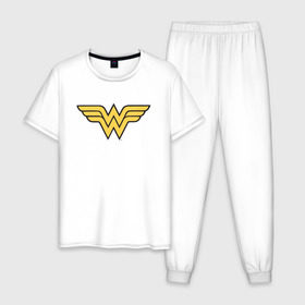 Мужская пижама хлопок с принтом Wonder Woman Logo , 100% хлопок | брюки и футболка прямого кроя, без карманов, на брюках мягкая резинка на поясе и по низу штанин
 | dc | dc comics | diana prince | wonder woman | вандер вуман | вондер вуман | диана принс | супер женщина | чудо женщина