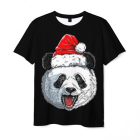 Мужская футболка 3D с принтом Санта панда , 100% полиэфир | прямой крой, круглый вырез горловины, длина до линии бедер | 