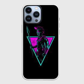 Чехол для iPhone 13 Pro Max с принтом Spartan Retro Neon ,  |  | Тематика изображения на принте: 300 | neon | retro | retrowave | sparta | spartan | warior | wave | воин | воины | войны | гладиатор | неон | ретро | ретровейв | рэтро | спарта | спартанец