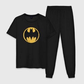 Мужская пижама хлопок с принтом Batman sign , 100% хлопок | брюки и футболка прямого кроя, без карманов, на брюках мягкая резинка на поясе и по низу штанин
 | Тематика изображения на принте: bat man | batman | batman comics | caped crusader | comics | dark knight | shtatjl | бетмен | брюс уэйн | бэт мен | бэтмен | тёмный рыцарь