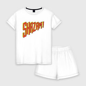 Женская пижама с шортиками хлопок с принтом Shazam , 100% хлопок | футболка прямого кроя, шорты свободные с широкой мягкой резинкой | dc | dc comics | shazam | shtatjl | шазам