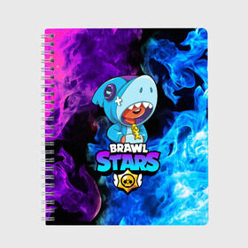 Тетрадь с принтом BRAWL STARS LEON SHARK , 100% бумага | 48 листов, плотность листов — 60 г/м2, плотность картонной обложки — 250 г/м2. Листы скреплены сбоку удобной пружинной спиралью. Уголки страниц и обложки скругленные. Цвет линий — светло-серый
 | Тематика изображения на принте: 8 bit | 8 бит | bibi | brawl stars | bull | coach mike | colt | crow | evil gene | gale | gene | leon | leon shark | max | mecha crow | mortis | mr.p | nani | phoenix | sally leon | sandy | shark | spike | sprout | stars | tara