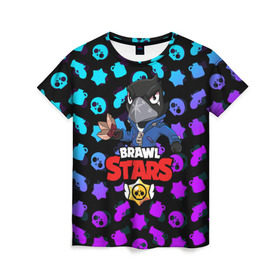 Женская футболка 3D с принтом BRAWL STARS CROW , 100% полиэфир ( синтетическое хлопкоподобное полотно) | прямой крой, круглый вырез горловины, длина до линии бедер | 8 bit | 8 бит | brawl stars | bull | colt | crow | leon | leon shark | shark | stars | акула | берли | ворон | динамайк | кольт | леон | леон акула | нита | спайк | шелли | эль примо
