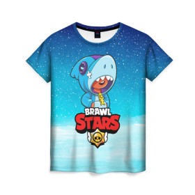 Женская футболка 3D с принтом BRAWL STARS LEON SHARK , 100% полиэфир ( синтетическое хлопкоподобное полотно) | прямой крой, круглый вырез горловины, длина до линии бедер | 8 bit | 8 бит | brawl stars | bull | colt | crow | leon | leon shark | shark | stars | акула | берли | ворон | динамайк | кольт | леон | леон акула | нита | спайк | шелли | эль примо