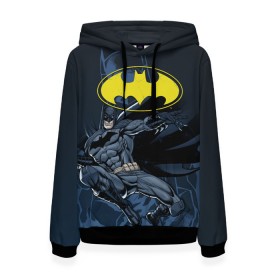 Женская толстовка 3D с принтом Batman , 100% полиэстер  | двухслойный капюшон со шнурком для регулировки, мягкие манжеты на рукавах и по низу толстовки, спереди карман-кенгуру с мягким внутренним слоем. | bat man | batman | batman comics | caped crusader | comics | dark knight | бетмен | брюс уэйн | бэт мен | бэтмен | тёмный рыцарь