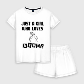 Женская пижама с шортиками хлопок с принтом ATEEZ , 100% хлопок | футболка прямого кроя, шорты свободные с широкой мягкой резинкой | ateez | bts | exo | k pop | kpop | music | twice | бтс | к поп | кпоп | музыка | поп
