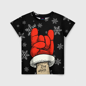 Детская футболка 3D с принтом Рок Дед Мороз , 100% гипоаллергенный полиэфир | прямой крой, круглый вырез горловины, длина до линии бедер, чуть спущенное плечо, ткань немного тянется | happy new year | santa | дед мороз | каникулы | мороз | новогодний свитер | новый год | оливье | праздник | рождество | санта клаус | свитер новогодний | снег | снегурочка | снежинки