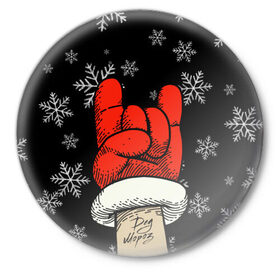 Значок с принтом Рок Дед Мороз ,  металл | круглая форма, металлическая застежка в виде булавки | Тематика изображения на принте: happy new year | santa | дед мороз | каникулы | мороз | новогодний свитер | новый год | оливье | праздник | рождество | санта клаус | свитер новогодний | снег | снегурочка | снежинки