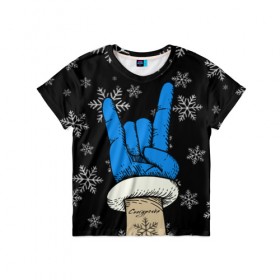 Детская футболка 3D с принтом Рок Снегурочка , 100% гипоаллергенный полиэфир | прямой крой, круглый вырез горловины, длина до линии бедер, чуть спущенное плечо, ткань немного тянется | happy new year | santa | дед мороз | каникулы | мороз | новогодний свитер | новый год | оливье | праздник | рождество | санта клаус | свитер новогодний | снег | снегурочка | снежинки