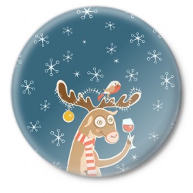 Значок с принтом Праздничный Олень ,  металл | круглая форма, металлическая застежка в виде булавки | happy new year | santa | дед мороз | каникулы | мороз | новогодний свитер | новый год | оливье | праздник | рождество | санта клаус | свитер новогодний | снег | снегурочка | снежинки