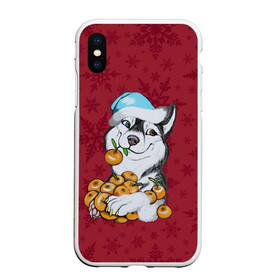 Чехол для iPhone XS Max матовый с принтом Christmas Husky , Силикон | Область печати: задняя сторона чехла, без боковых панелей | happy new year | santa | дед мороз | каникулы | мороз | новогодний свитер | новый год | оливье | праздник | рождество | санта клаус | свитер новогодний | снег | снегурочка | снежинки