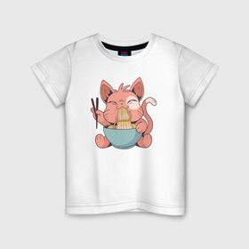 Детская футболка хлопок с принтом Cat Ramen , 100% хлопок | круглый вырез горловины, полуприлегающий силуэт, длина до линии бедер | cat | ramen | кот | котики | кошка | рамен | рамэн