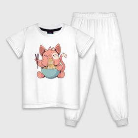 Детская пижама хлопок с принтом Cat Ramen , 100% хлопок |  брюки и футболка прямого кроя, без карманов, на брюках мягкая резинка на поясе и по низу штанин
 | cat | ramen | кот | котики | кошка | рамен | рамэн