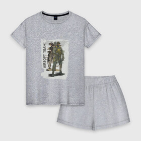Женская пижама с шортиками хлопок с принтом Airsoft team , 100% хлопок | футболка прямого кроя, шорты свободные с широкой мягкой резинкой | airsoft | оружие | снаряжение | страйкбол
