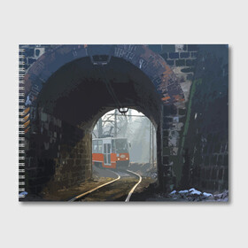 Альбом для рисования с принтом Трамвай , 100% бумага
 | матовая бумага, плотность 200 мг. | rails | railway | tram | trees | tunnel | деревья | железная дорога | рельсы | тоннель | трамвай
