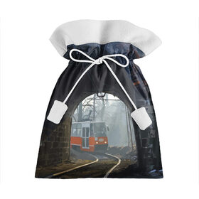 Подарочный 3D мешок с принтом Трамвай , 100% полиэстер | Размер: 29*39 см | Тематика изображения на принте: rails | railway | tram | trees | tunnel | деревья | железная дорога | рельсы | тоннель | трамвай