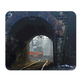 Коврик для мышки прямоугольный с принтом Трамвай , натуральный каучук | размер 230 х 185 мм; запечатка лицевой стороны | rails | railway | tram | trees | tunnel | деревья | железная дорога | рельсы | тоннель | трамвай