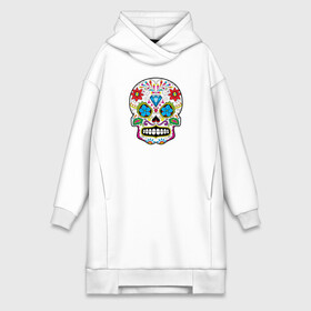 Платье-худи хлопок с принтом Skull   сахарный череп ,  |  | calavera | day of the dead | dia de los muertos | halloween | skull | sugar skull | готика | день мертвых | колдовство | мексиканский череп | мистика | подарок | сахарный череп | цветы | череп