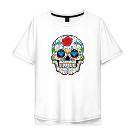 Мужская футболка хлопок Oversize с принтом Skull - сахарный череп , 100% хлопок | свободный крой, круглый ворот, “спинка” длиннее передней части | 