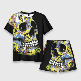 Мужской костюм с шортами 3D с принтом Graffiti ,  |  | color | fashion | graffiti | grin | jaw | orbits | skull | teeth | глазницы | граффити | зубы | мода | оскал | цвет | череп