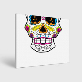 Холст прямоугольный с принтом Мексиканский череп - Skull , 100% ПВХ |  | calavera | day of the dead | dia de los muertos | halloween | skull | sugar skull | готика | день мертвых | колдовство | мексиканский череп | мистика | подарок | сахарный череп | цветы | череп