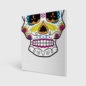 Холст квадратный с принтом Мексиканский череп - Skull , 100% ПВХ |  | calavera | day of the dead | dia de los muertos | halloween | skull | sugar skull | готика | день мертвых | колдовство | мексиканский череп | мистика | подарок | сахарный череп | цветы | череп