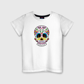 Детская футболка хлопок с принтом Мексиканский череп - Skull , 100% хлопок | круглый вырез горловины, полуприлегающий силуэт, длина до линии бедер | calavera | day of the dead | dia de los muertos | halloween | skull | sugar skull | готика | день мертвых | колдовство | мексиканский череп | мистика | подарок | сахарный череп | цветы | череп