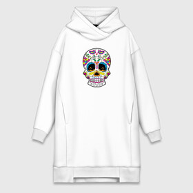 Платье-худи хлопок с принтом Мексиканский череп   Skull ,  |  | calavera | day of the dead | dia de los muertos | halloween | skull | sugar skull | готика | день мертвых | колдовство | мексиканский череп | мистика | подарок | сахарный череп | цветы | череп