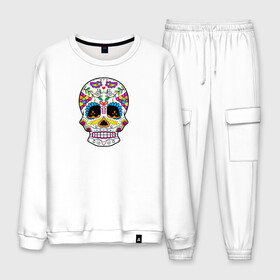 Мужской костюм хлопок с принтом Мексиканский череп - Skull , 100% хлопок | на свитшоте круглая горловина, мягкая резинка по низу. Брюки заужены к низу, на них два вида карманов: два “обычных” по бокам и два объемных, с клапанами, расположенные ниже линии бедра. Брюки с мягкой трикотажной резинкой на поясе и по низу штанин. В поясе для дополнительного комфорта — широкие завязки | calavera | day of the dead | dia de los muertos | halloween | skull | sugar skull | готика | день мертвых | колдовство | мексиканский череп | мистика | подарок | сахарный череп | цветы | череп