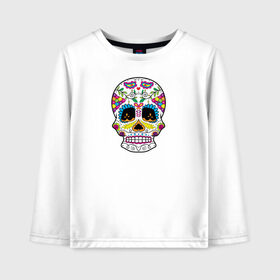 Детский лонгслив хлопок с принтом Мексиканский череп - Skull , 100% хлопок | круглый вырез горловины, полуприлегающий силуэт, длина до линии бедер | calavera | day of the dead | dia de los muertos | halloween | skull | sugar skull | готика | день мертвых | колдовство | мексиканский череп | мистика | подарок | сахарный череп | цветы | череп
