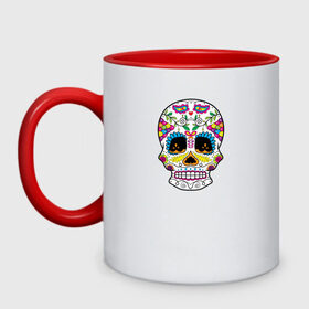 Кружка двухцветная с принтом Мексиканский череп - Skull , керамика | объем — 330 мл, диаметр — 80 мм. Цветная ручка и кайма сверху, в некоторых цветах — вся внутренняя часть | calavera | day of the dead | dia de los muertos | halloween | skull | sugar skull | готика | день мертвых | колдовство | мексиканский череп | мистика | подарок | сахарный череп | цветы | череп