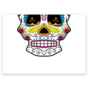 Поздравительная открытка с принтом Мексиканский череп - Skull , 100% бумага | плотность бумаги 280 г/м2, матовая, на обратной стороне линовка и место для марки
 | Тематика изображения на принте: calavera | day of the dead | dia de los muertos | halloween | skull | sugar skull | готика | день мертвых | колдовство | мексиканский череп | мистика | подарок | сахарный череп | цветы | череп